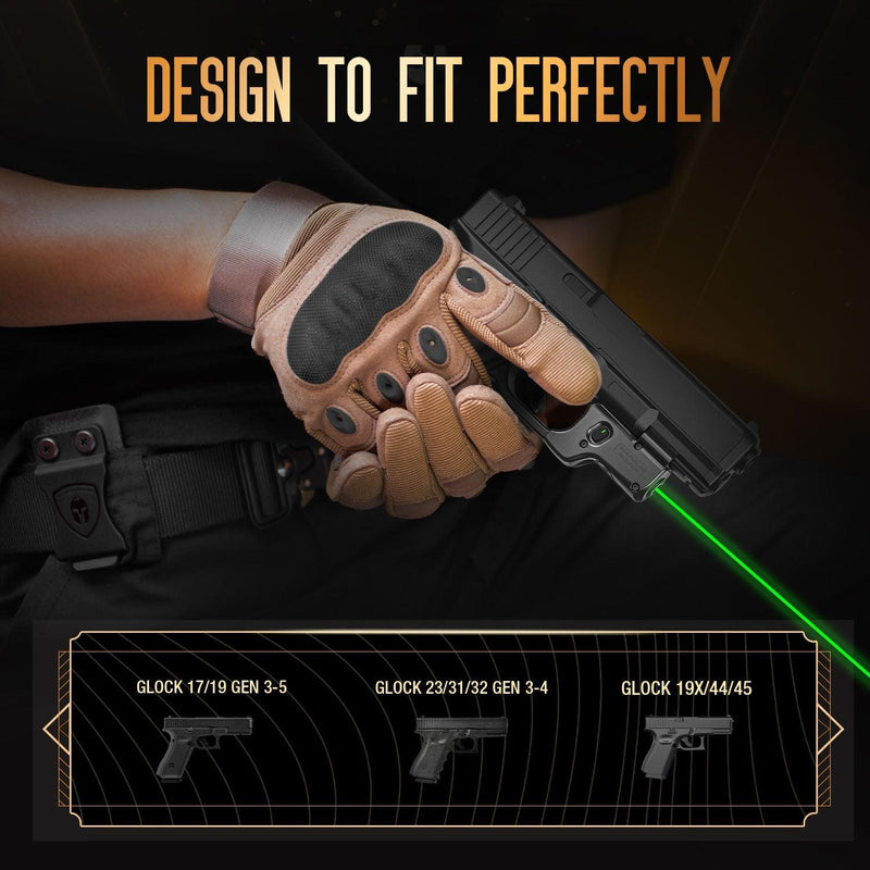 Load image into Gallery viewer, Green Laser Sight WLS-104G and Kydex Holster Combo Tailored Fit Glock 17/19/19X/23/31/32/44/45, Ultra Compact G19 Beam Sight, Gun Sight with Ambidextrous On/Off Switch &amp; Power Indicator|WARRIORLAND
