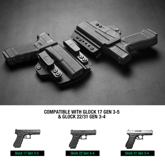 Glock 17 Gen 3-5 & Glock 22/31 Gen 3-4 IWB & OWB Convertible Holster Holsters, Adj Ride Height | Warriorland
