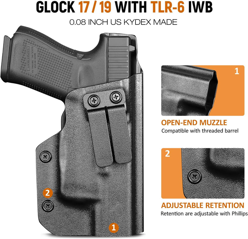 Load image into Gallery viewer, IWB Kydex Holster for Glock 19 with TLR8/ TLR8A, Fit Glock 17/19 Gen 3-5, 23/32 Gen 3-4 &amp; 19X/ 44/45, Inside Waistband Conceal Carry, Optic Cut, Adj. Cant &amp; Retention, Right Hand
