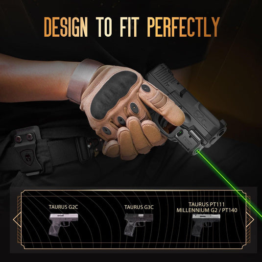 Green Laser Sight and Kydex Holster Combo Tailored Fit Taurus G2C/G3C/PT111 Millennium G2/PT140, Ultra Compact G2C Beam Sight, Gun Sight with Ambidextrous On/Off Switch & Power Indicator|WARRIORLAND