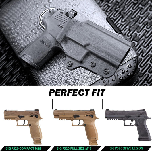 WARRIORLAND OWB KYDEX Holster Thumb Release & Optics Cut Fit: Sig P320 Compact M18 / P320 Full Size M17 / P320-XFIVE Legion, Outside Waistband 360 Degree Adj. Fits 1.5