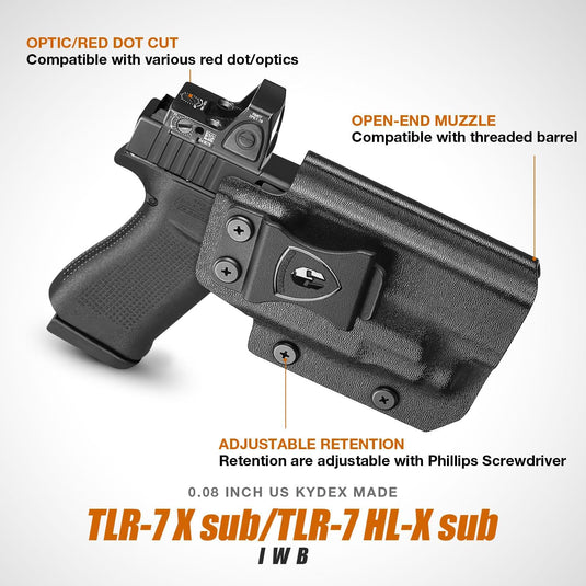 WARRIORLAND IWB Kydex Holster for Glock 43X MOS / 48 MOS with TLR-7X Sub or TLR-7 HL-X Sub – Optic Cut | Full Sweat Guard | Posi-Click Retention | Adj. Cant & Retention, Right Hand
