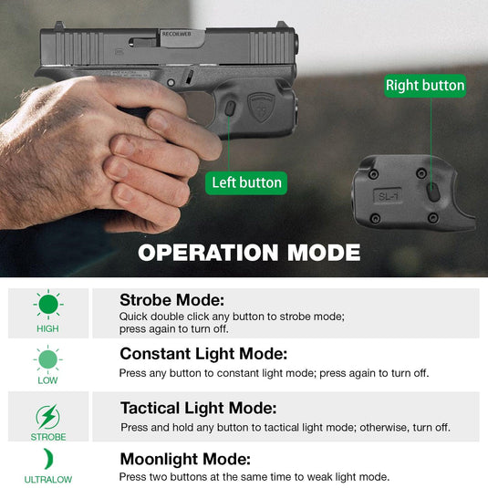 Mini Gun Light with Kydex Holster Custom Molded for Glock 43 / Glock 43X LED Tactical Pistol Handgun Flashlight | WARRIORLAND