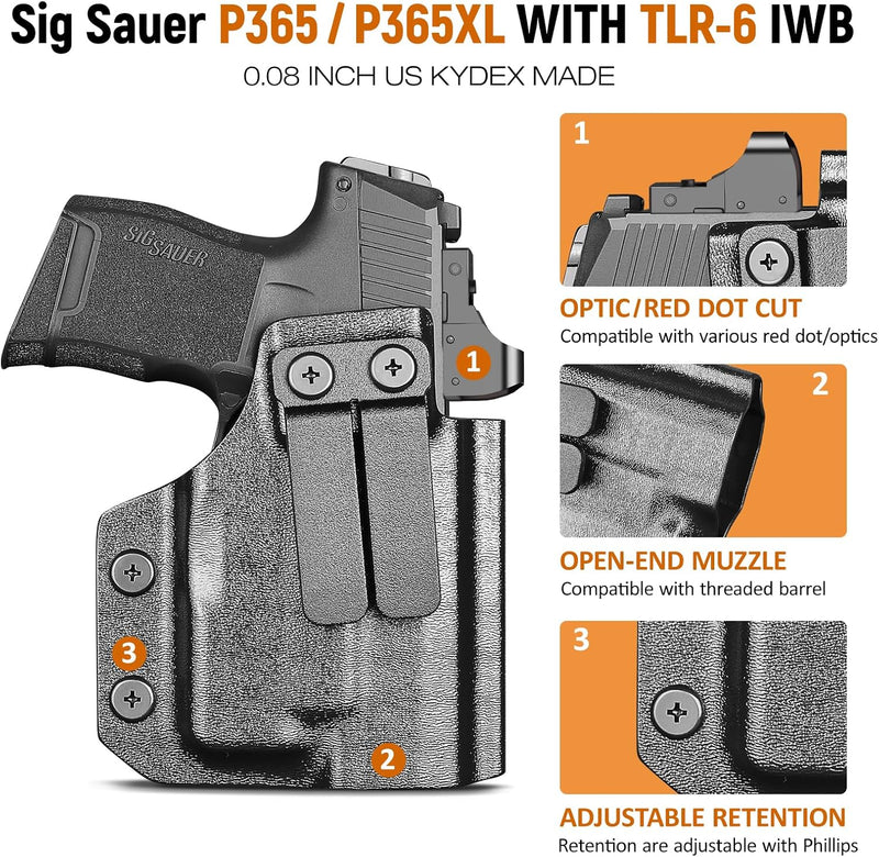 Load image into Gallery viewer, IWB Kydex Holster for P365 with TLR6, Fit Sig Sauer P365/ P365 SAS/ P365XL, Inside Waistband Conceal Carry, Optic Cut, Adj. Cant &amp; Retention, Right Hand
