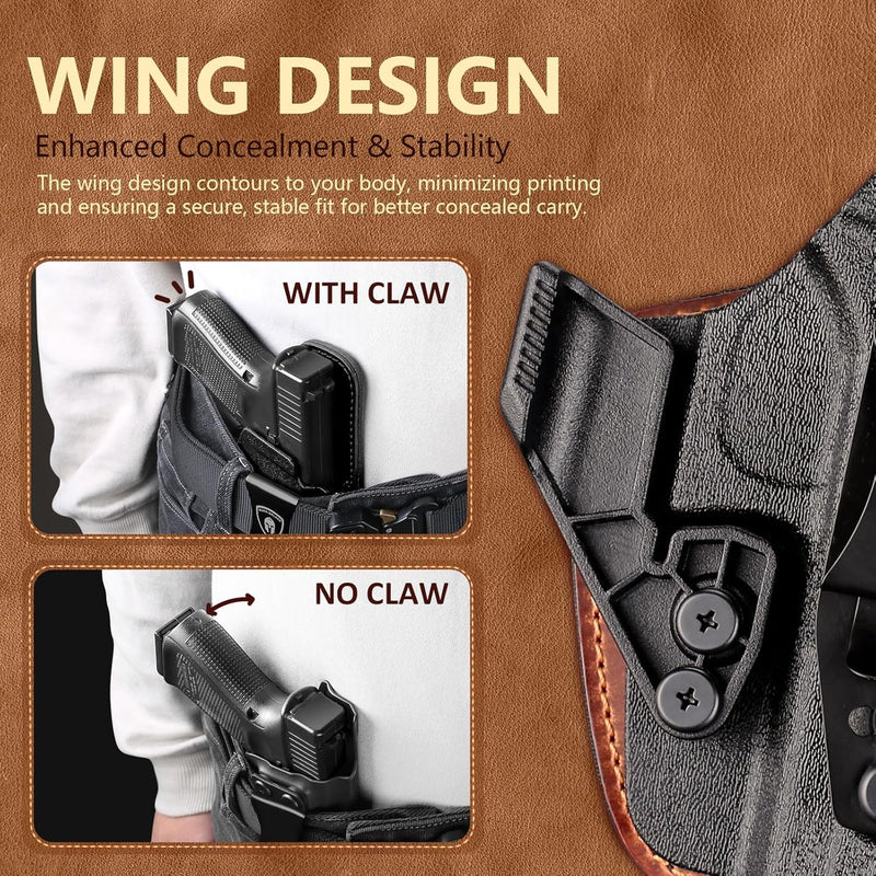 Load image into Gallery viewer, WARRIORLAND IWB Hybrid Holster Compatible with Glock 17/19/22/23 Gen 3-5, Glock 31/32 Gen 3-4, Glock 19X/44/45, Concealed Carry Polymer &amp; Leather Holster with Claw/Optics Cut Ready, Right Hand（Brown）
