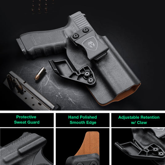 Glock 43/43X(Not Fit MOS Nor Rail) - Leather Lined Kydex Hybrid IWB Holster, Inside Waistband carry Right Hand | WARRIORLAND