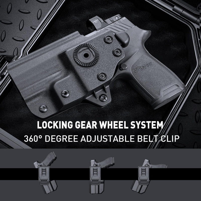 Load image into Gallery viewer, WARRIORLAND OWB KYDEX Holster Thumb Release &amp; Optics Cut Fit: Sig P320 Compact M18 / P320 Full Size M17 / P320-XFIVE Legion, Outside Waistband 360 Degree Adj. Fits 1.5&quot;-2.25&quot; Belt, Right Hand
