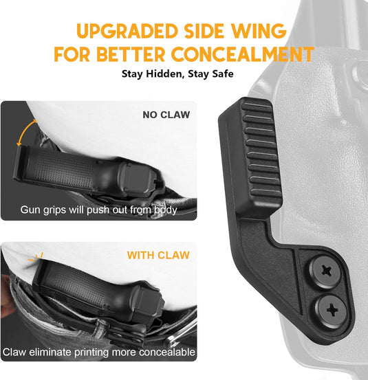 WARRIORLAND Kydex Holster, Fits Glock 43 / 43X / 43X MOS, IWB Carry, Adj. Retention, with Claw & Right-Hand
