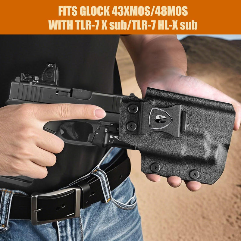 Load image into Gallery viewer, WARRIORLAND IWB Kydex Holster for Glock 43X MOS / 48 MOS with TLR-7X Sub or TLR-7 HL-X Sub – Optic Cut | Full Sweat Guard | Posi-Click Retention | Adj. Cant &amp; Retention, Right Hand
