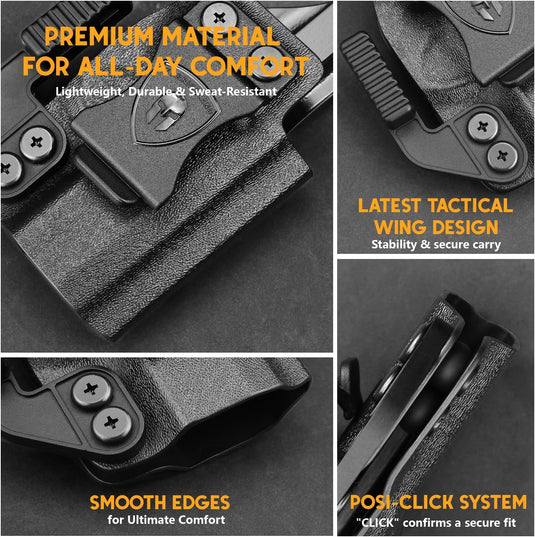 WARRIORLAND Kydex Holster, Fits Glock 43 / 43X / 43X MOS, IWB Carry, Adj. Retention, with Claw & Right-Hand