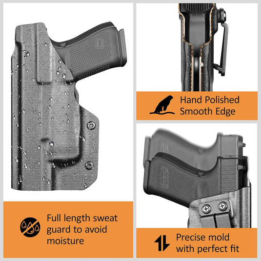 IWB Kydex Holster for Glock 19 with TLR8/ TLR8A, Fit Glock 17/19 Gen 3-5, 23/32 Gen 3-4 & 19X/ 44/45, Inside Waistband Conceal Carry, Optic Cut, Adj. Cant & Retention, Right Hand