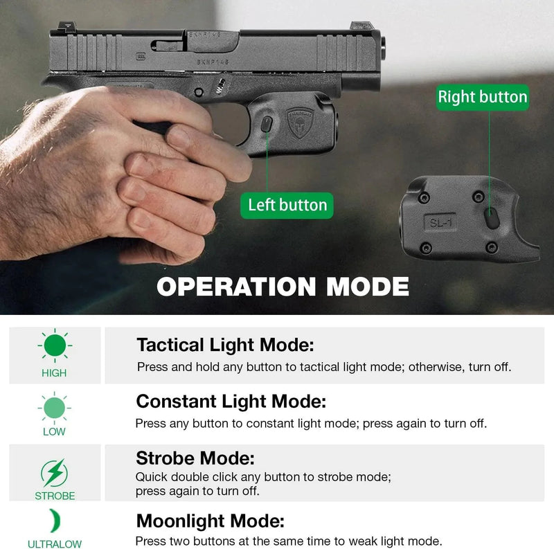 Load image into Gallery viewer, WARRIORLAND Mini Gun Light with Kydex Holster Tailored Made: G48 (Not Fit G48 MOS with Rail) Pistol, 150 Lumens G48 Handgun Light, LED Tactical Flashlight SL-1 Pistol Light
