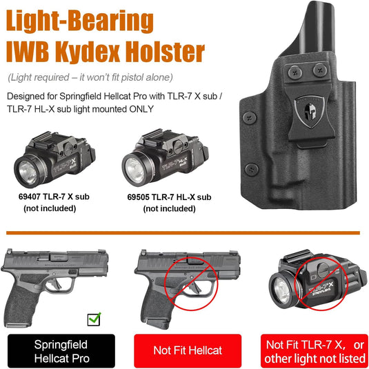 WARRIORLAND IWB Kydex Holster for Hellcat Pro OSP with TLR-7 X Sub or TLR-7 HL-X Sub, Light-Bearing Design, Optics Cut, Adjustable Cant & Posi-Click Retention, Right Hand Draw