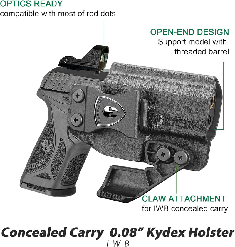 Load image into Gallery viewer, WARRIORLAND IWB Kydex Holster, Fit Ruger Security 380 | Adj. Cant &amp; Retention | w/Optic Cut &amp; Claw Options
