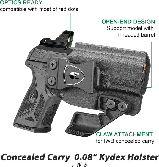 WARRIORLAND IWB Kydex Holster, Fit Ruger Security 380 | Adj. Cant & Retention | w/Optic Cut & Claw Options