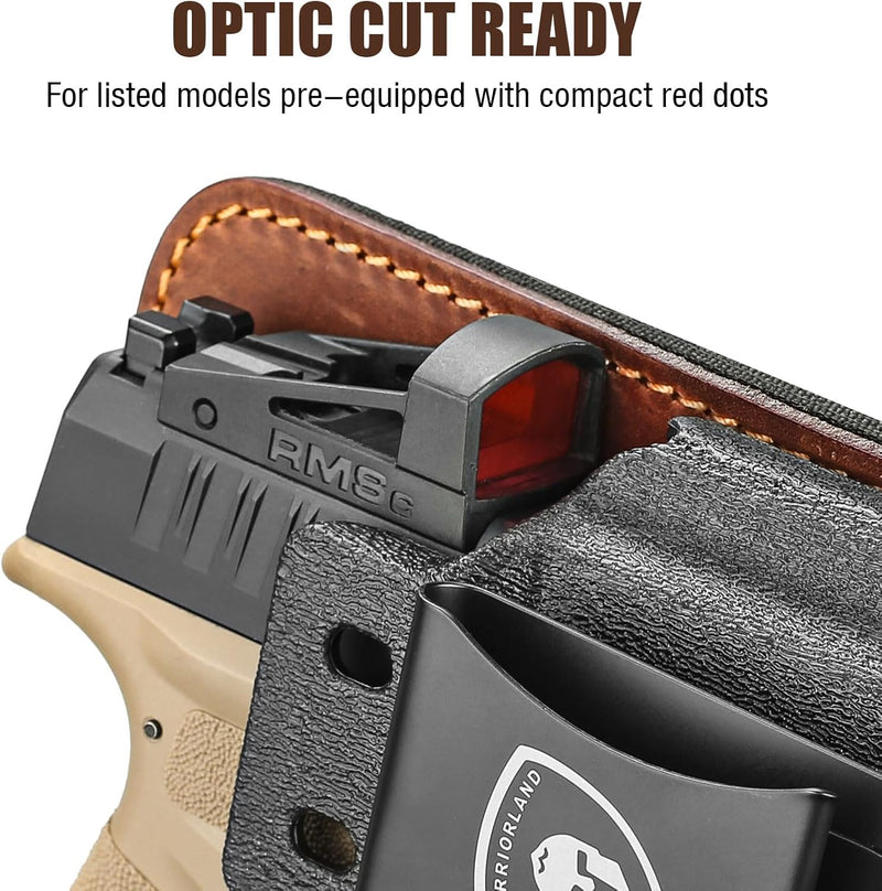 Load image into Gallery viewer, WARRIORLAND Springfield Hellcat Pro Holster - Compatible with Hellcat/RDP/OSP Optics Cut, IWB Hybrid Kydex/Leather Concealed Carry Holster, Right Hand, Adjustable Cant &amp; Retention &amp; Ride Height, Inside Waistband Holster
