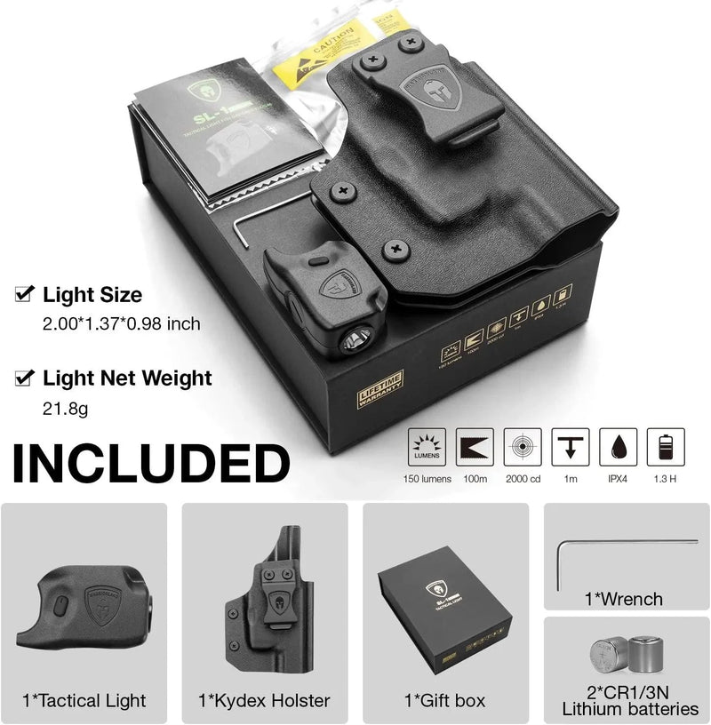 Load image into Gallery viewer, WARRIORLAND Mini Gun Light with Kydex Holster Tailored Made: G48 (Not Fit G48 MOS with Rail) Pistol, 150 Lumens G48 Handgun Light, LED Tactical Flashlight SL-1 Pistol Light
