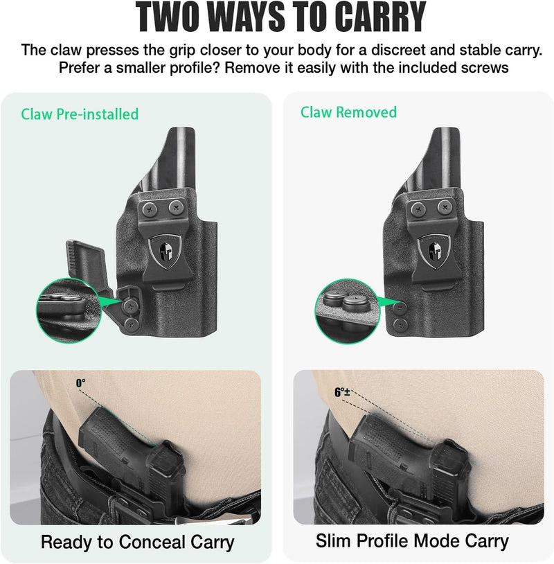 Load image into Gallery viewer, Glock 26  / 𝟮𝟳 / 𝟯𝟯 (𝗠𝗢𝗦)  IWB Kydex Holster - WARRIORLAND Optic Cut + Claw, Right-Hand Concealed Carry
