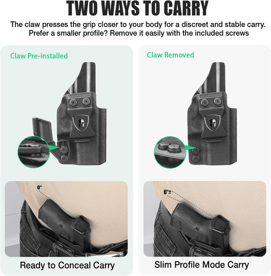 Glock 26  / 𝟮𝟳 / 𝟯𝟯 (𝗠𝗢𝗦)  IWB Kydex Holster - WARRIORLAND Optic Cut + Claw, Right-Hand Concealed Carry