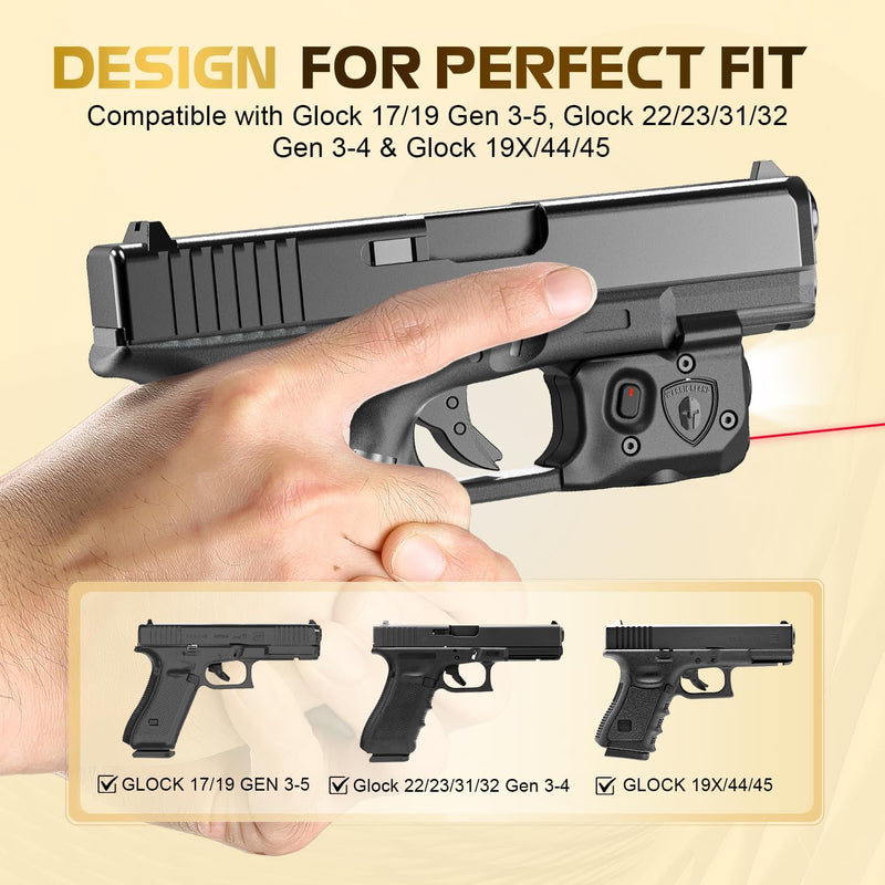 Load image into Gallery viewer, WARRIORLAND Pistol Light Laser &amp; Holster Fit for Glock 17/19 Gen 3-5, Glock 22/23/31/32 Gen 3-4 &amp; Glock 19X/44/45, Compact 150-Lumen Trigger Tactical Light with Red Laser White LED &amp; IWB Holster
