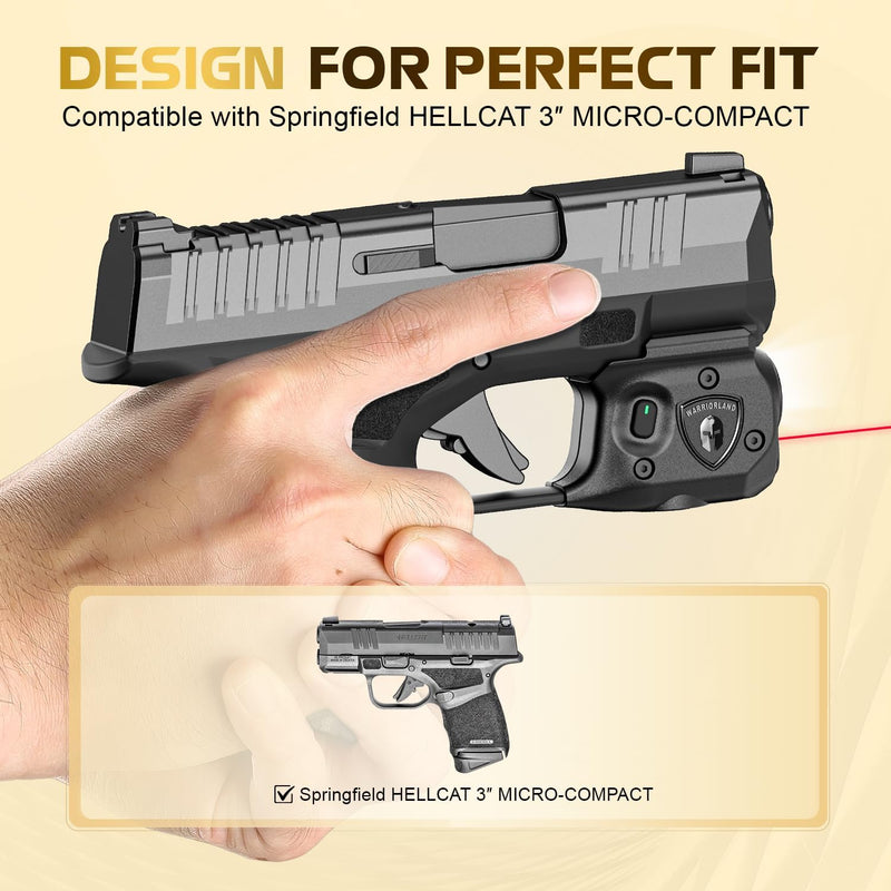 Load image into Gallery viewer, WARRIORLAND Pistol Light Laser &amp; Holster Fit for Springfield Hellcat 3″ Micro-Compact, Compact 150-Lumen Trigger Mounted Tactical Weapon Light with Red Laser White LED &amp; IWB Holster, Power Indicator
