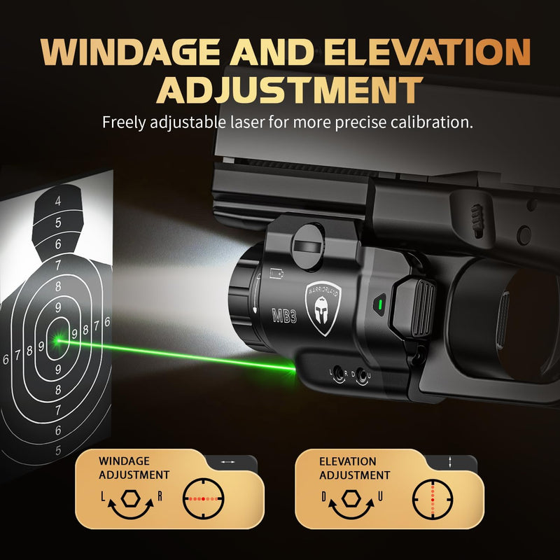 Load image into Gallery viewer, WARRIORLAND MB3 Pistol Light and Kydex Holster, Fit for Glock 20/21/22/23 Gen 3-5 &amp; Glock 34 Gen 4, Custom Optical Cut Holster &amp; Compact Universal Tactical Weapon Light with Green Laser &amp; White LED
