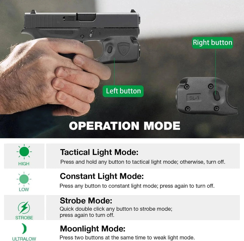 Load image into Gallery viewer, WARRIORLAND Mini Gun Light with Kydex Holster Tailored Made: G42 Pistol, 150 Lumens G42 Handgun Light, LED Tactical Flashlight SL-1 Pistol Light
