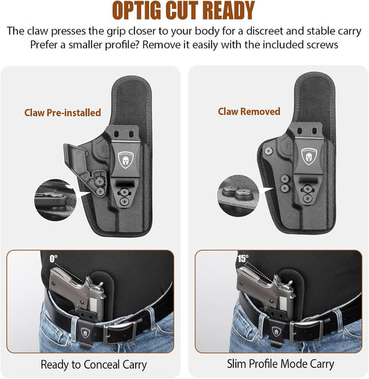 WARRIORLAND IWB Hybrid Holster for 5" 1911 No-Rail (Colt · Kimber · Ruger · S&W · Sig · RIA · Tisas) - Optic Cut, Adjustable Cant/Height/Retention, Ultimate Comfort Leather-Kydex, Right Hand Draw