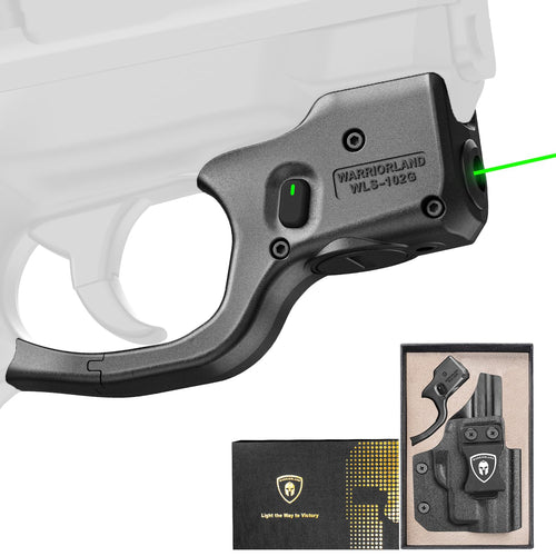 WARRIORLAND Green Laser Sight Fit S&W M&P Shield 9mm/.40 with Kydex Holster, First Green Beam Sight with Power Indicator, M&P Sheld .40 Laser with IWB Holster Right Hand, WLS-102G w/MP Shield Holster