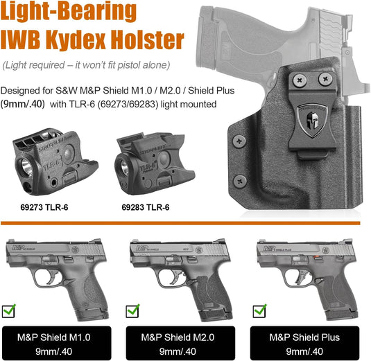 S&W M&P Shield / Shield Plus IWB Kydex Holster Light-Bearing - Fits TLR-6, Optic Cut, Adjustable Cant & Retention, Appendix Concealed Carry, Right Hand - WARRIORLAND