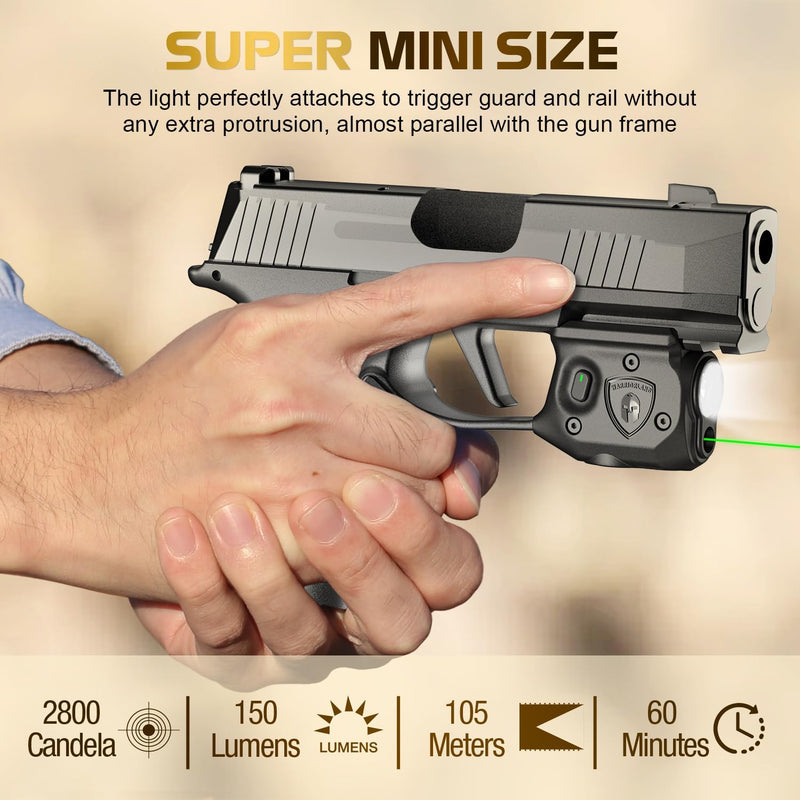 Load image into Gallery viewer, WARRIORLAND Pistol Light Laser &amp; Holster Fit for Sig P365-XMACRO, Compact 150-Lumen Trigger Mounted Tactical Weapon Light with GreenLaser White LED Flashlight &amp; IWB Holster, Power Indicator
