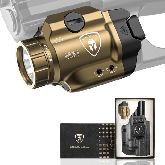 WARRIORLAND FDE MB1 Pistol Light & Holster Combo, Fit for Glock 20/21/22 Gen 3-5 & Glock 34 Gen 4, Compact 500-Lumen Rail Mounted Tactical Weapon Light with Red Laser & White LED, Power Indicator