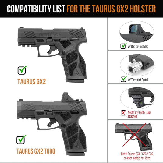 WARRIORLAND Level II Retention Index Finger Release Paddle Holster, Fits Taurus GX2 / GX2 TORO, Optic Cut, Adj. Cant & Retention, Right Hand