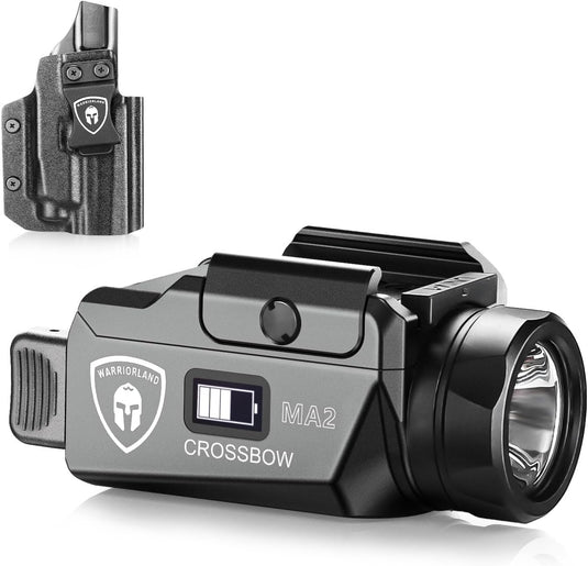 WARRIORLAND MA2 Pistol Light with Holster Fit for Smith & Wesson M&P Shield 9mm EZ Barrel, 800-lumen LED Weapon Light Pistol Flashlight & Right-Hand IWB Holster, Rechargeable | Screen Power Indicator