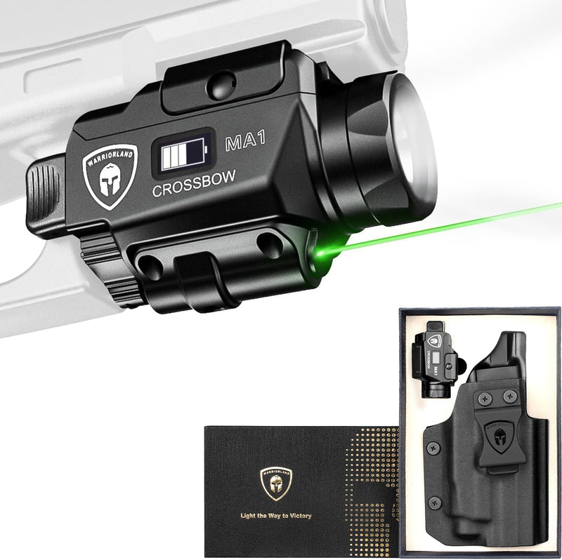 Load image into Gallery viewer, Springfield XD 9mm 4&quot; Pistol Light Laser Holster Combo - WARRIORLAND MA1 800 Lumen LED + Green Laser, Magnetic USB Rechargeable w/Screen Battery Indicator, IWB Right-Hand Kydex Holster w/Optics Cut
