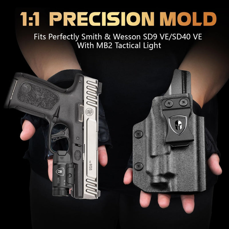 Load image into Gallery viewer, WARRIORLAND 500 Lumen White LED Tactical Light with S&amp;W SD9 VE / SD40 VE IWB Kydex Holster Combo-Compact Rail Mounted Weapon Light,with Battery Included MB2/SD9 Holster
