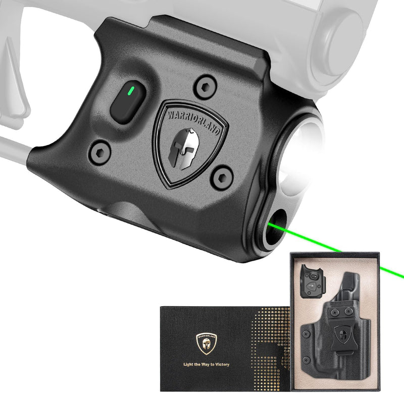 Load image into Gallery viewer, WARRIORLAND Pistol Light Laser &amp; Holster Fit for Springfield Hellcat 3″ MICRO-COMPACT, Compact 150-Lumen Trigger Mounted Tactical Weapon Light with Green Laser White LED &amp; IWB Holster, Power Indicator
