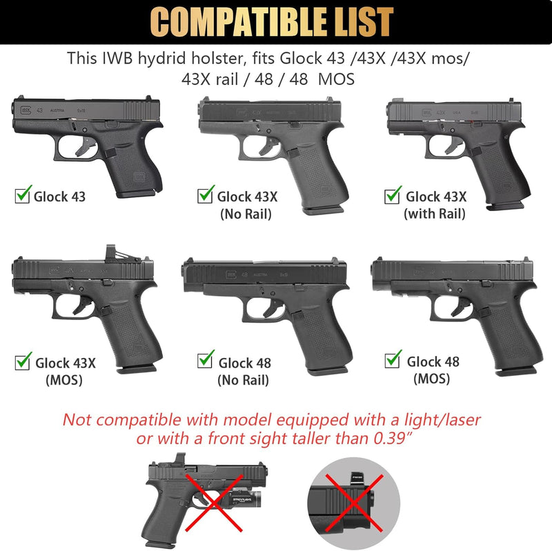 Load image into Gallery viewer, WARRIORLAND IWB Hybrid Holster for Glock 43X / 43X MOS / 43 / 48 MOS / G48 – Optic Cut, Right Hand, Adj. Height/Cant/Retention
