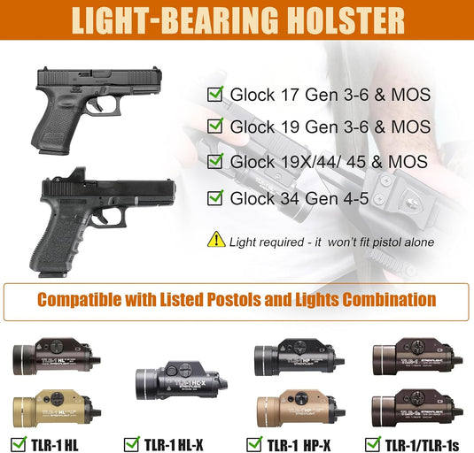 Glock 17/19 Gen3-6 / G19X / 44/45 / G34 Gen4-5 IWB Kydex Holster w/Claw - TLR-1 / TLR-1 HL / HL-X / HP-X / TLR-1s Light Bearing, Optic Cut, Adj. Retention & Cant, Right Hand - WARRIORLAND