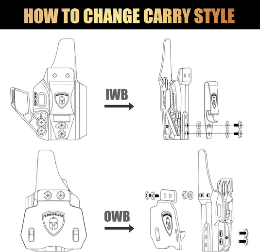 Glock 43 / 43X / 43X MOS IWB & OWB Holster - Optics Ready, Adj. Retention/Cant/Height, Removable Claw + Paddle, No Light/Laser, Right Hand - WARRIORLAND