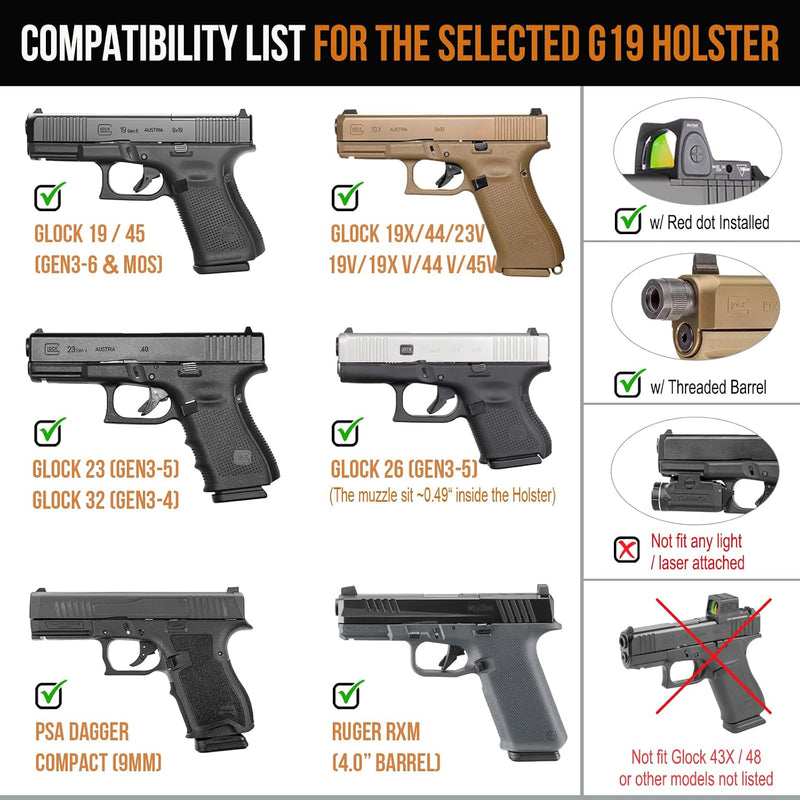 Load image into Gallery viewer, WARRIORLAND  Level II Index Finger Release Paddle Holster, Fits Glock 19/45 Gen3-6 &amp; 23/26 Gen3-5 &amp;19X/44 Also Fits Ruger RXM, PSA Dagger Compact, Glock 19X V/ 23V/26V/ 44V/45V, Optic Cut, Adj. Cant
