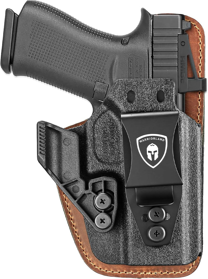 Load image into Gallery viewer, WARRIORLAND IWB Hybrid Holster for Glock 43 · 43 MOS · 48 · 43X · 48 MOS - Optic Cut, Ultimate Comfort Leather-Back, Adjustable Cant/Height/Retention, Appendix Concealed Carry, Right Hand Draw
