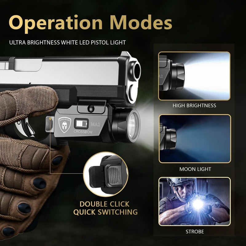 Load image into Gallery viewer, Sar9 Pistol Light + IWB Holster Combo - WARRIORLAND MA2 800 Lumen Rechargeable LED Weapon Light with OLED Power Indicator, Right Hand Kydex Holster Included
