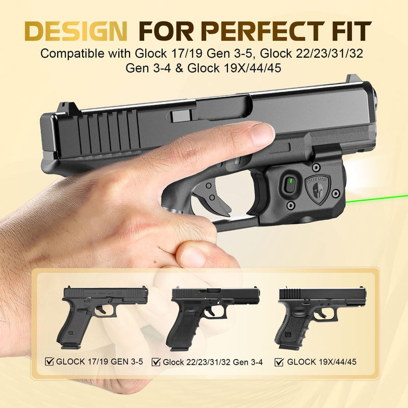 Load image into Gallery viewer, WARRIORLAND Pistol Light Laser &amp; Holster Fit for Glock 17/19 Gen 3-5, Glock 22/23/31/32 Gen 3-4 &amp; Glock 19X/44/45, Compact 150-Lumen Trigger Tactical Light with Green Laser White LED &amp; IWB Holster
