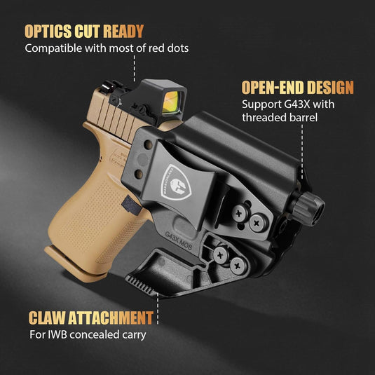 Glock 43 / 43X / 43X MOS IWB & OWB Holster - Optics Ready, Adj. Retention/Cant/Height, Removable Claw + Paddle, No Light/Laser, Right Hand - WARRIORLAND