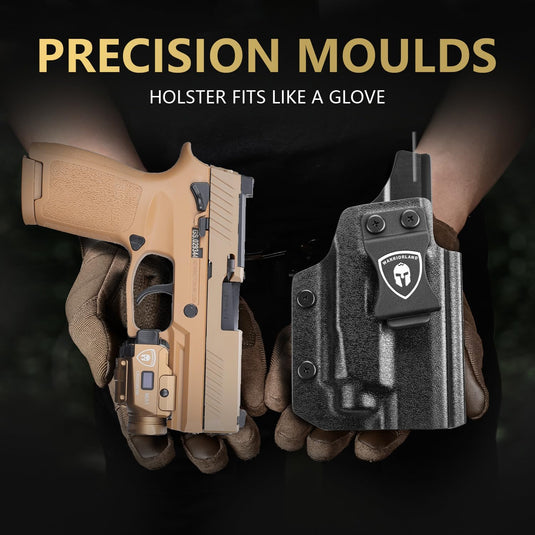 WARRIORLAND Kydex Holster for Sig P320 Compact/M18/M17/Full-Size with MA1 800 Lumen Tactical Light, Rail Mounted Green Laser LED Weapon Light w/Power Indicator, Right-Hand Draw IWB/OWB Compatible