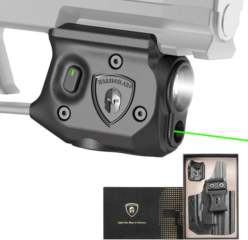 Load image into Gallery viewer, WARRIORLAND Pistol Light Laser &amp; Holster Fit for Sig P365-XMACRO, Compact 150-Lumen Trigger Mounted Tactical Weapon Light with GreenLaser White LED Flashlight &amp; IWB Holster, Power Indicator
