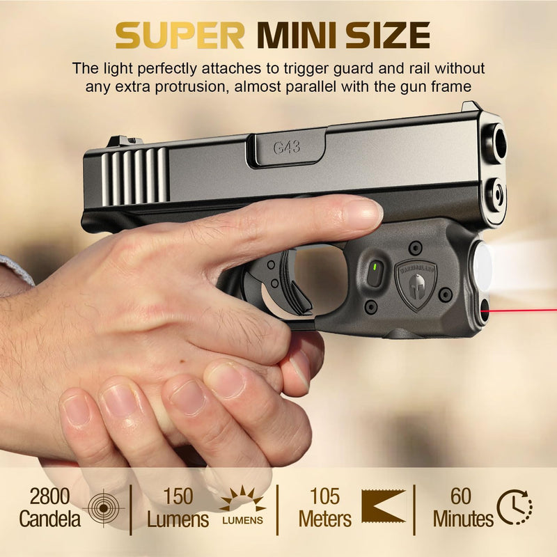Load image into Gallery viewer, WARRIORLAND Pistol Light Laser &amp; Holster Fit for Glock 43 / 43X (No Rail Version), Compact 150-Lumen Trigger Mounted Tactical Weapon Light with Red Laser White LED &amp; IWB Holster, Power Indicator
