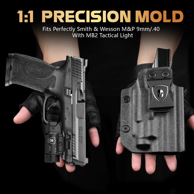 Load image into Gallery viewer, WARRIORLAND MB2 Pistol Light and Custom Kydex Holster, Fit for S&amp;W M&amp;P 9 M2.0 Compact 4.0&#39;&#39; Barrel, 500-Lumen Universal Rail Mounted Tactical Weapon Light with White LED Flashlight, Power Indicator
