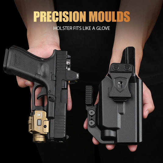 WARRIORLAND FDE MA1 800 Lumens Rail Mounted Universal Pistol Light, Combo Custom Holster for Glock 17/19 Gen 3-5 & Glock 34 Gen 4-5 & 18/19X/ 44/45 & MOS, Rechargeable | Screen Power Status